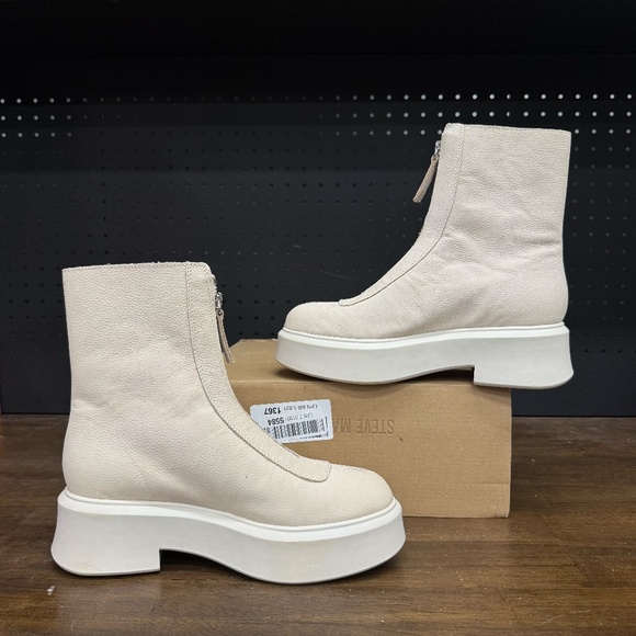 New W/ Missing Lid! Women's Steve Madden Jones Bone Nubuck Platform Boots Size 8 - Picture 2 of 5